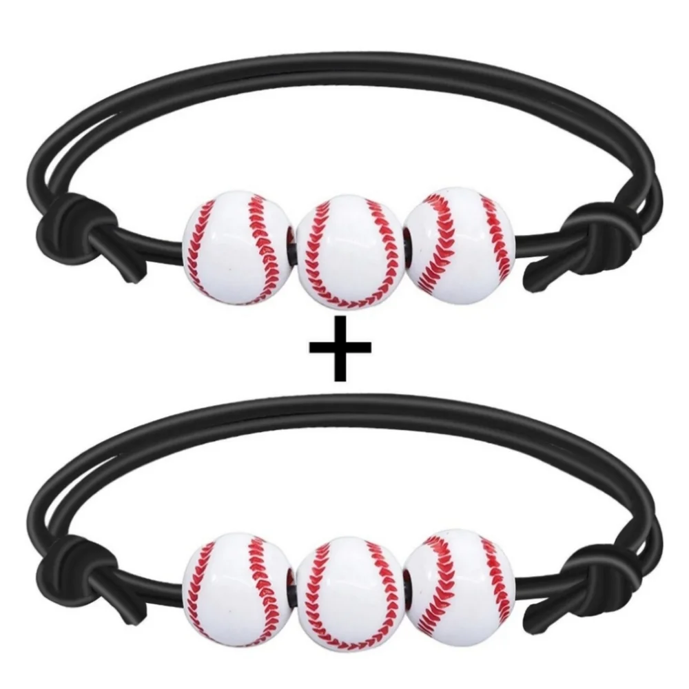 Black Baseball Bracelet Set of 2 Bead Charms Sport Friendship Couple Gift Set